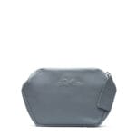 Small grey leather handbag Arch Rhomb Grey with embossed Archstudio logo and adjustable strap