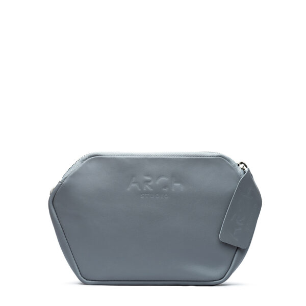 Small grey leather handbag Arch Rhomb Grey with embossed Archstudio logo and adjustable strap