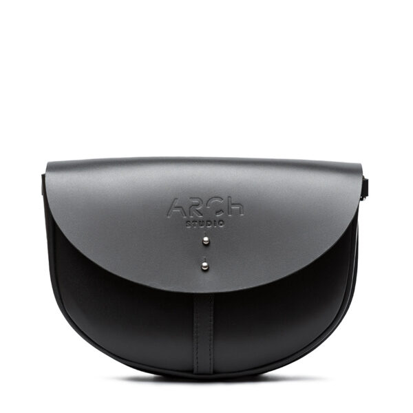 Arch Crescent Black handbag in smooth black leather with embossed Arch Studio logo