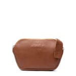 Small brown leather handbag Arch Rhomb Brown with embossed Archstudio logo and adjustable strap
