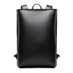 Minimalist black leather backpack ARCH EDGE BACKPACK BLACK with a structured silhouette and adjustable straps.