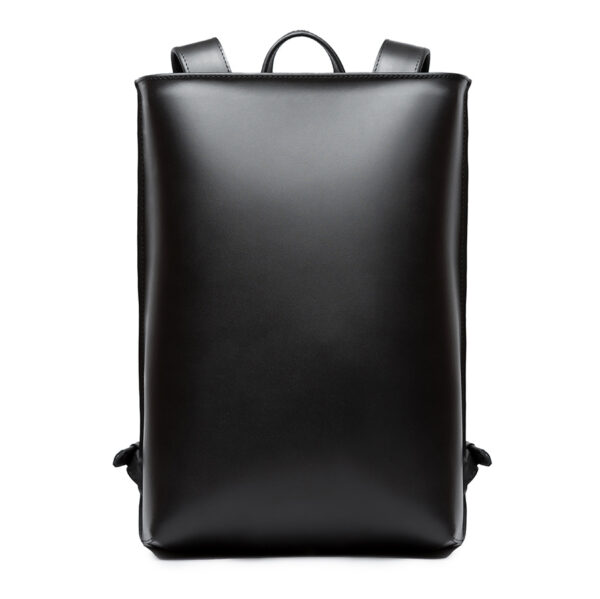 Minimalist black leather backpack ARCH EDGE BACKPACK BLACK with a structured silhouette and adjustable straps.