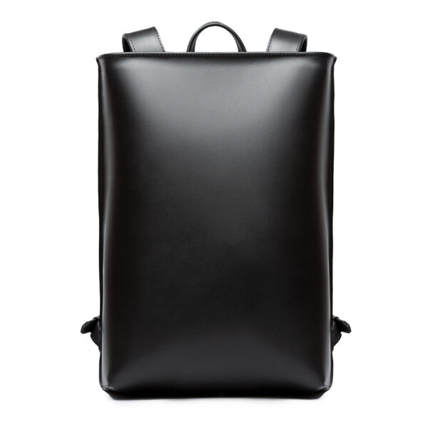 Minimalist black leather backpack ARCH EDGE BACKPACK BLACK with a structured silhouette and adjustable straps.